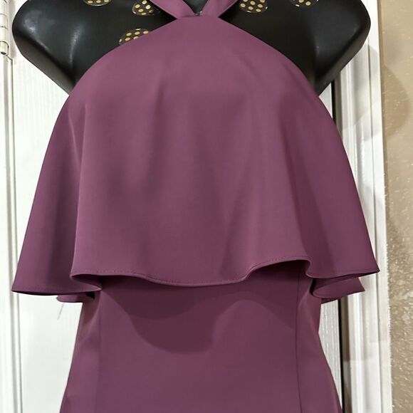 PLUM PURPLE Halter Bare Back Fitted Ruffle Dress Mothers Day Graduation Lg NWT - Picture 7 of 12